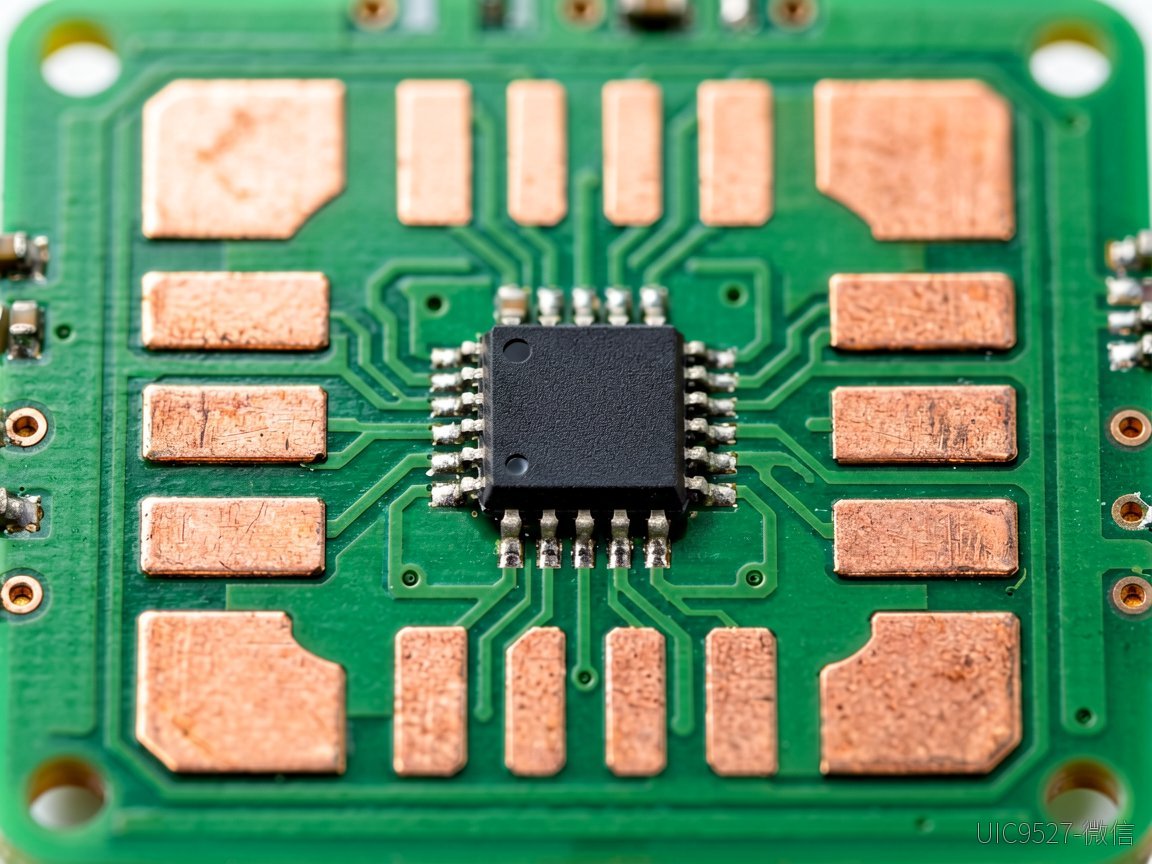 绿色PCB板上SOT23-6芯片与触摸PAD走线特写（AI 生成）