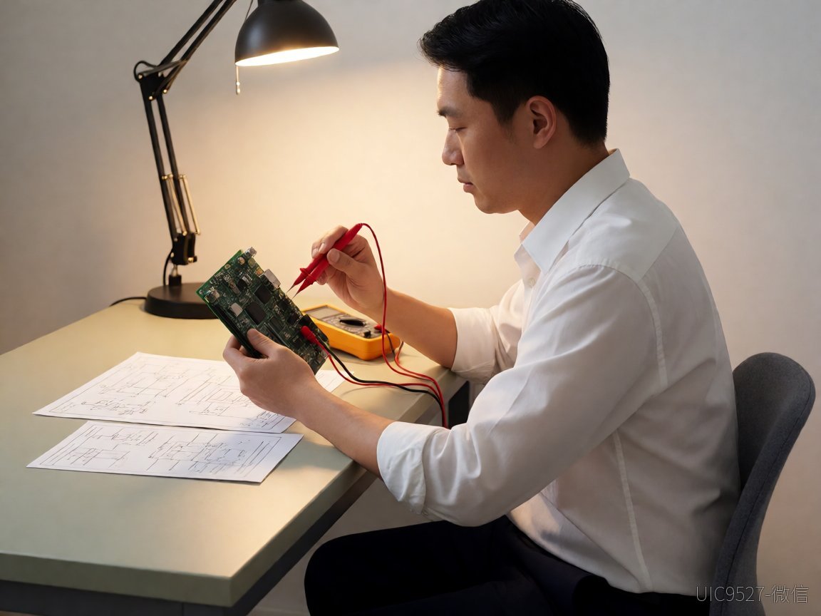 成都硬件选型工程师:AH6322车载充电IC,你的物料决策为什么总卡住AH6322 车载充电IC 工程师在工作台上用万用表测试电路板(AI 生成)