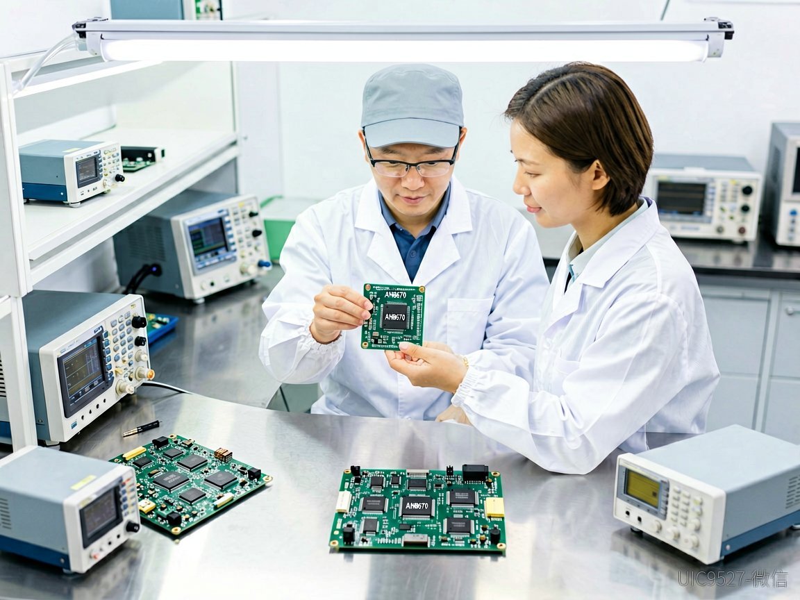 AH8670 48V转5V1.5A的成本账:显性芯片钱只是冰山,隐性良率损失才是大头AH8670 48V转5V1.5A 质检工程师在实验室检查AH8670芯片批次(AI 生成)