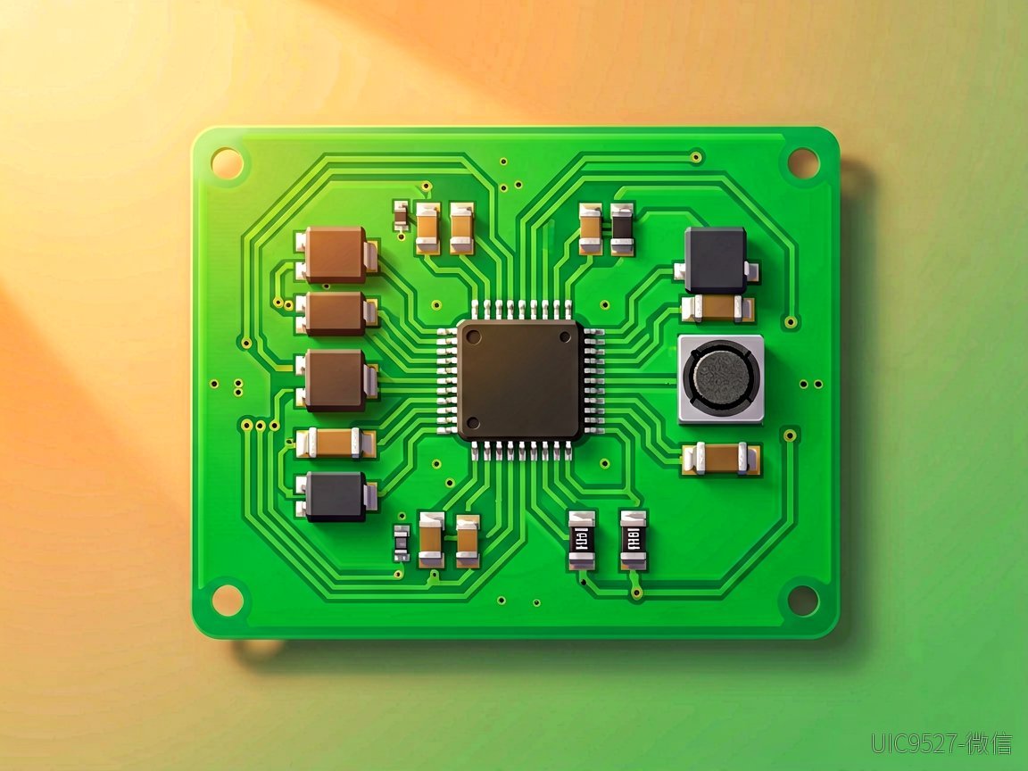 AH8027 24V转3.3V2A:承诺把关键参数讲明白AH8027 24V转3.3V2A 绿色PCB板上电源走线与周边元器件的特写(AI 生成)