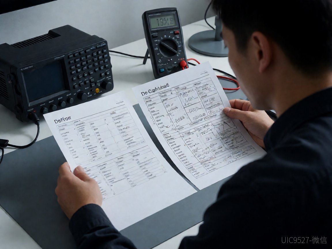 工程师在工作台对比两份标注了实测数据的规格书（AI 生成）