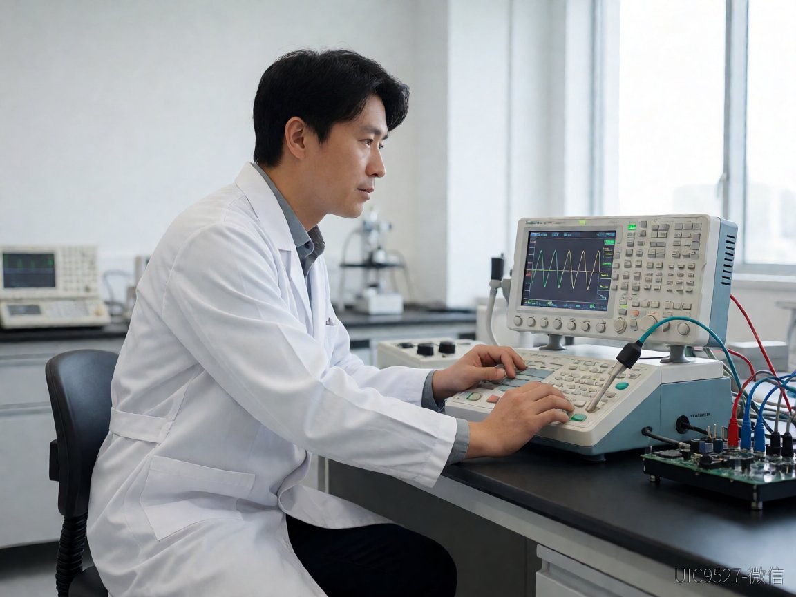 工程师在实验室用示波器测试电路板波形（AI 生成）