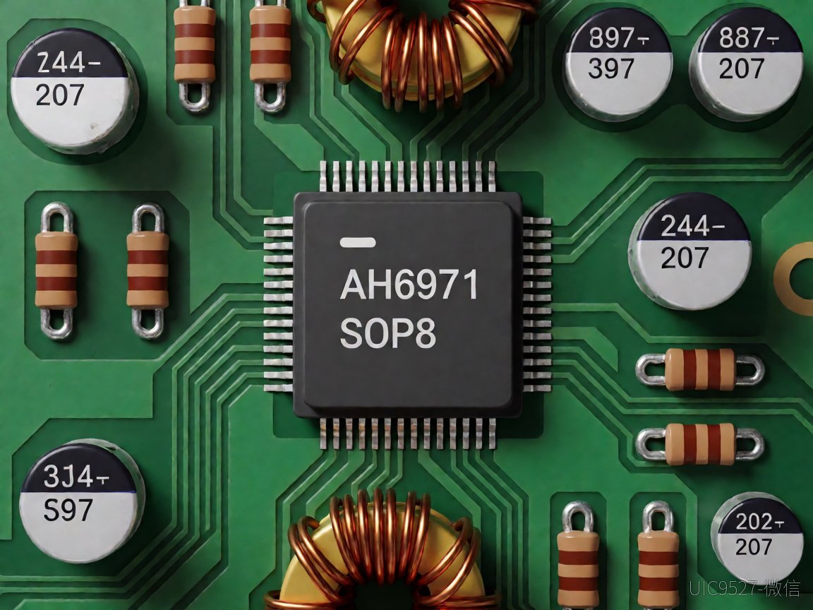 AH6971芯片安装在绿色PCB板上，周围有电感和电容（AI 生成）