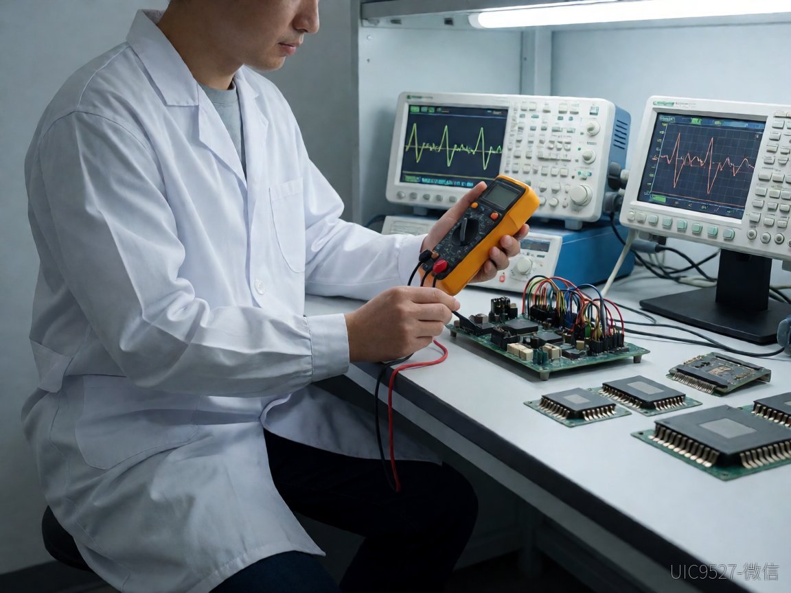 从pin to pin到现货:b860av2.1-t芯片采购替代实战b860av2.1-t芯片型号 技术人员在实验室用万用表测试电路板电压(AI 生成)