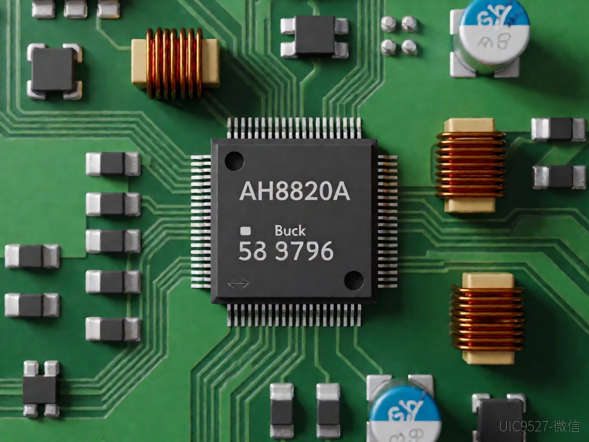 AH8820A DCDC降压方案参考设计、原理图、BOM、SDK与datasheet开发资料整理AH8820A DCDC降压方案 集成电路芯片与外围元件安装在绿色PCB板上(AI 生成)