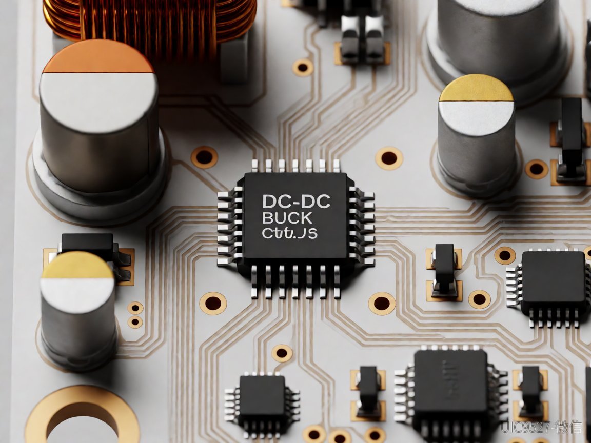 12V转5V选这颗芯片,省掉大半EMI整改麻烦12V转5V电路原理 DC-DC buck converter IC on a densely routed circuit board with nearby components(AI 生成)