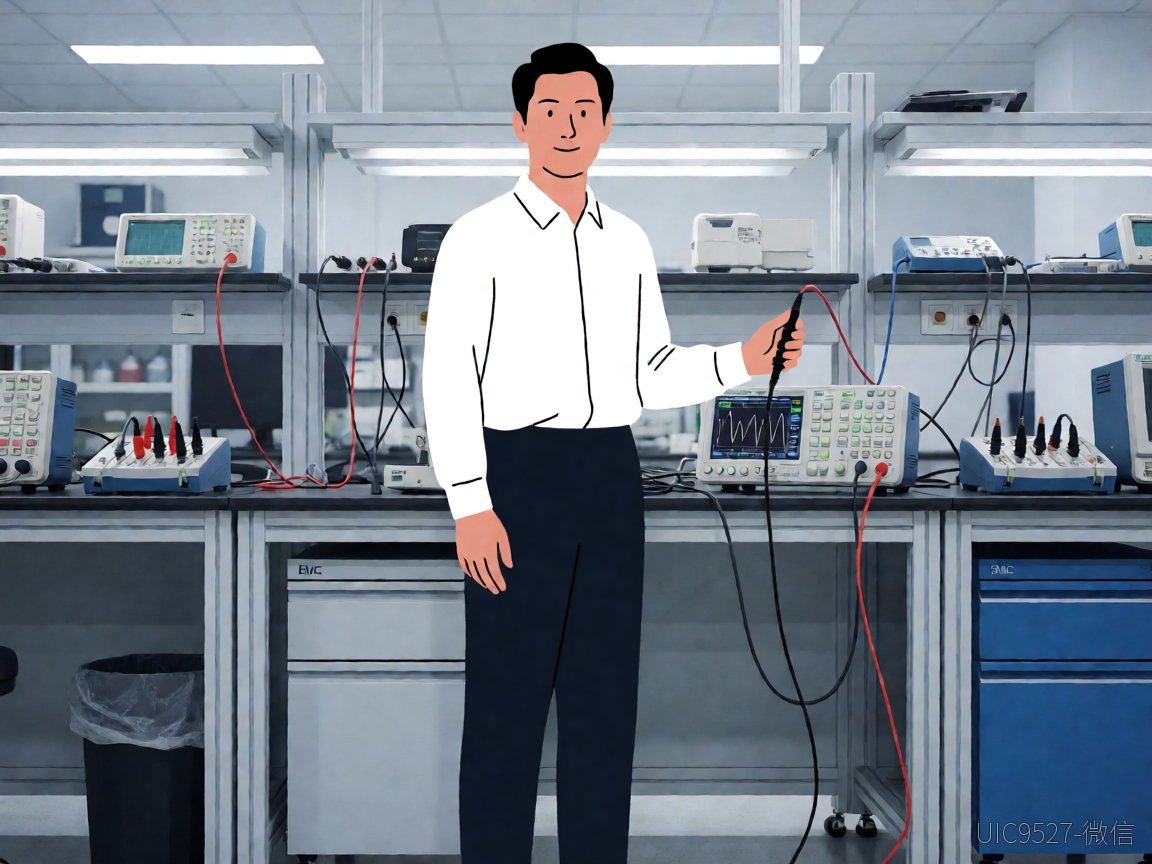 EMC testing engineer working with oscilloscope in laboratory（AI 生成）
