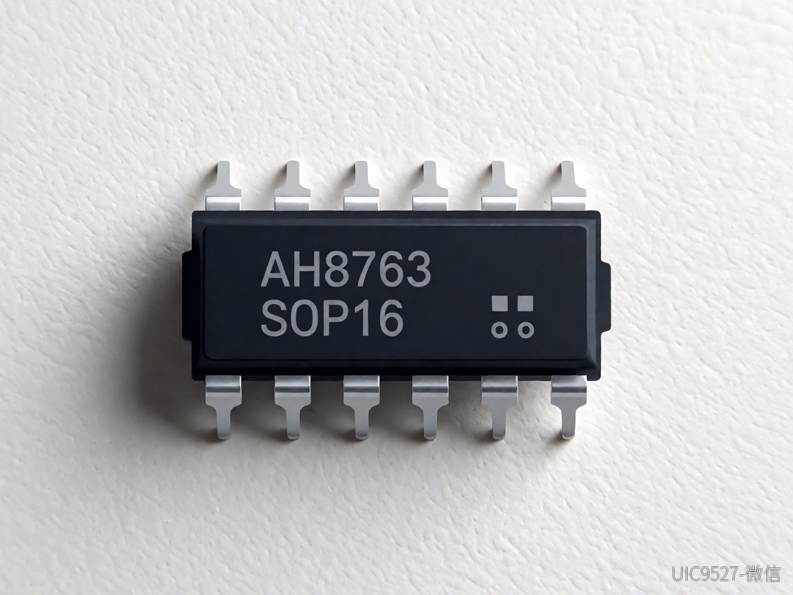 AH8763 SOP16封装芯片静置在工作台上（AI 生成）