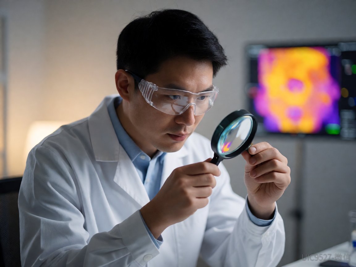 Engineer examining chip batches under magnifier in electronics lab（AI 生成）