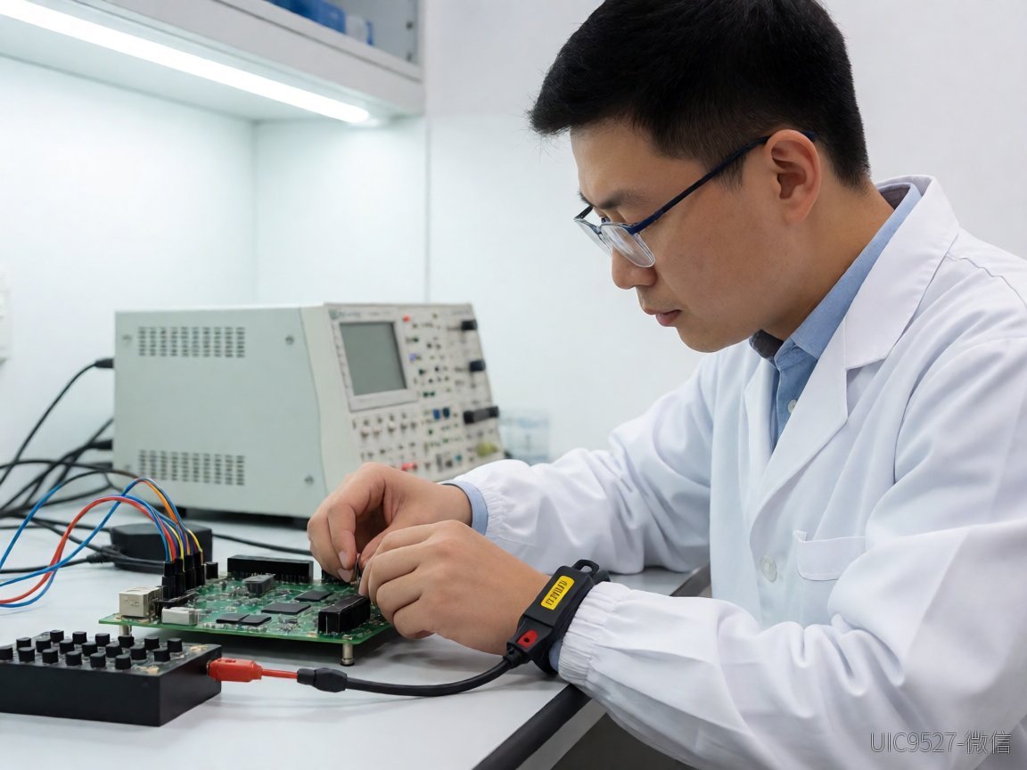 参考设计、原理图、BOM、SDK、datasheet 五件套齐备再动 LED 调光芯片LED调光芯片 工程师佩戴防静电手环在调试PCB电路板(AI 生成)